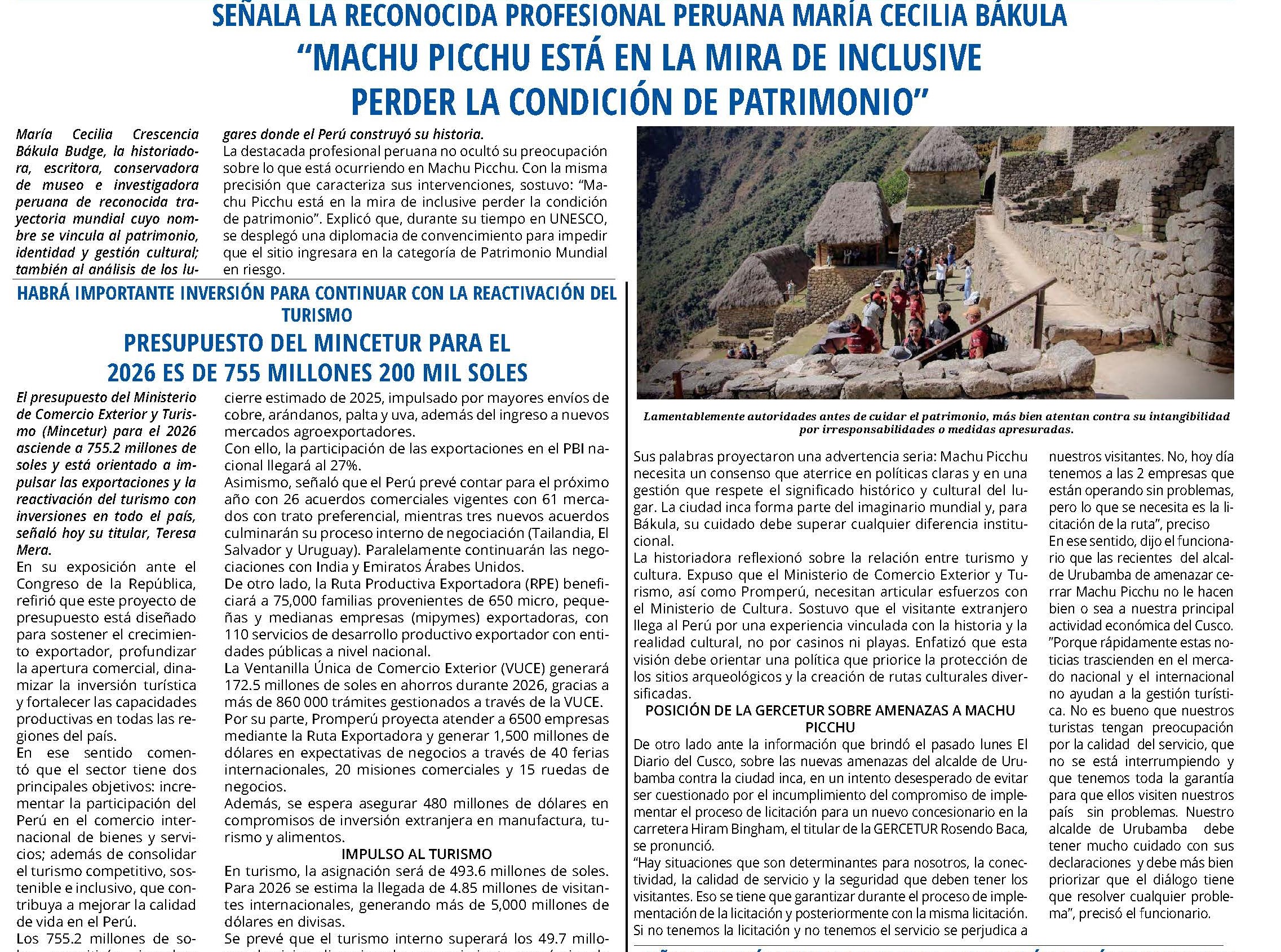 MACHU PICCHU ESTÁ EN LA MIRA DE INCLUSIVE DE PERDER LA CONDICIÓN DE PATRIMONIO