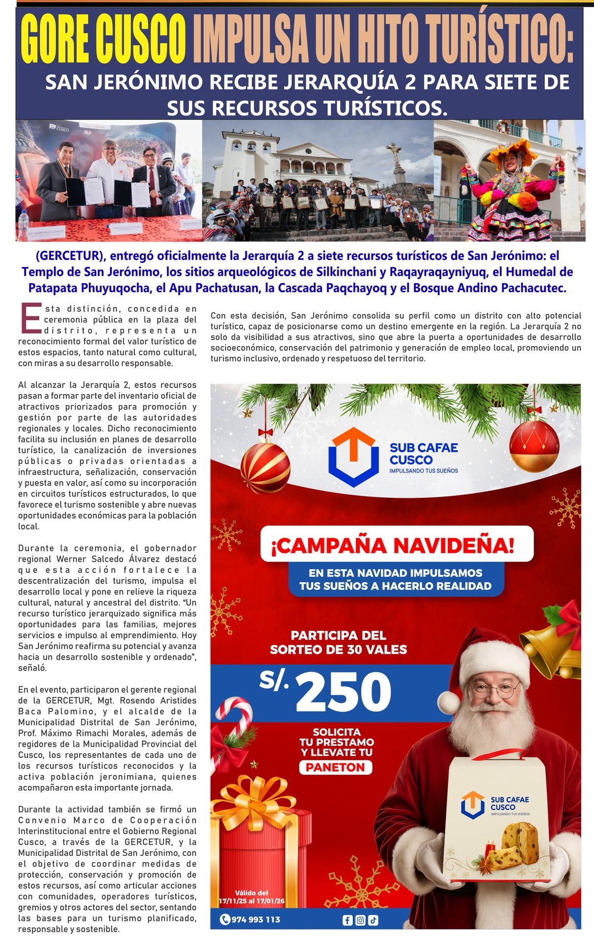 SAN JERÓNIMO RECIBE JERARQUÍA 2 PARA SIETE DE SUS RECURSOS TURÍSTICOS