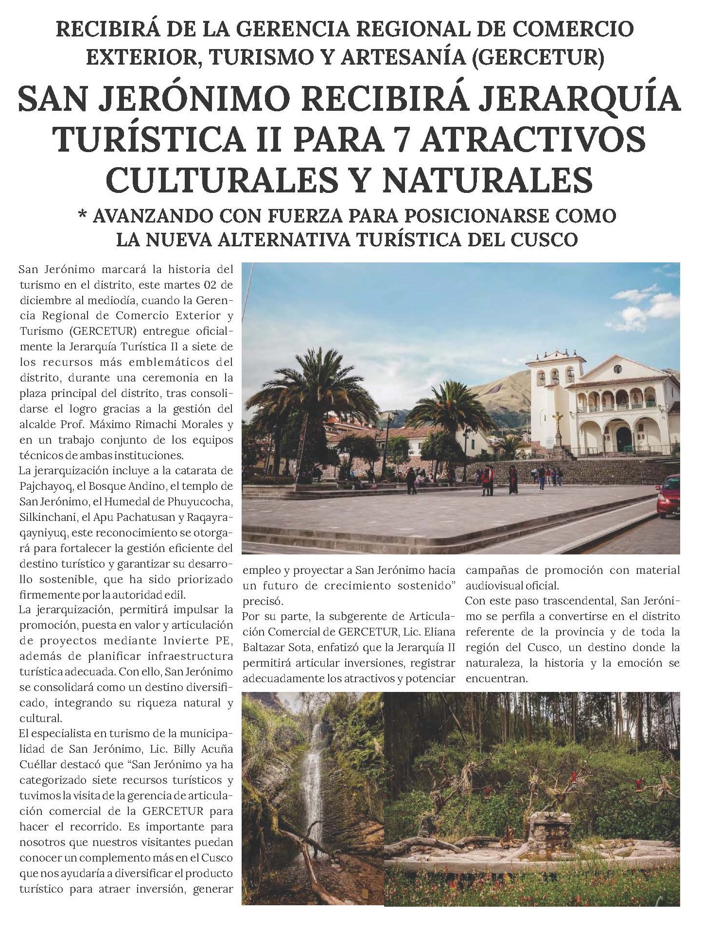 SAN JERÓNIMO RECIBIRÁ JERARQUÍA TURÍSTICA II PARA 7 ATRACTIVOS