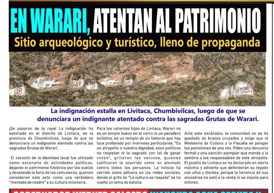 EN WARARI, ATENTAN CONTRA SITIO ARQUEOLÓGICO Y TURÍSTICO, LLENO DE PROPAGANDA