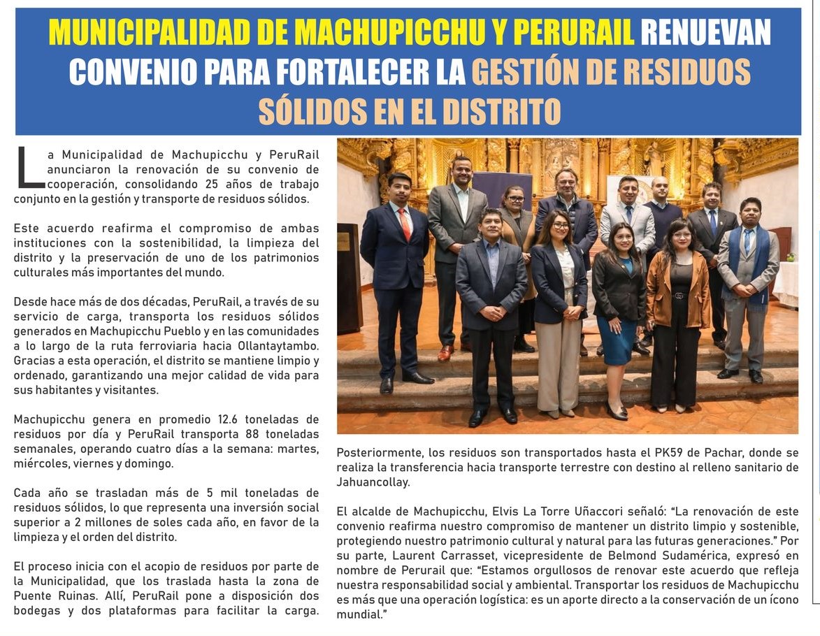 RENUEVAN CONVENIO DE GESTIÓN DE RESIDUOS EN MACHUPICCHU