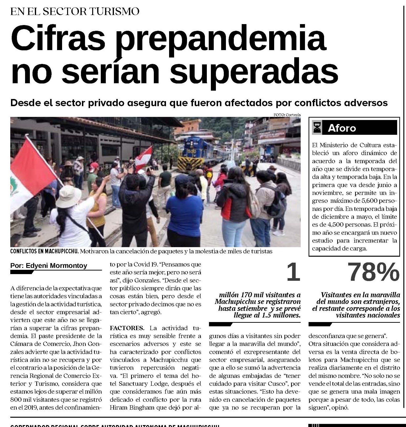 TURISTAS DE CHILE, ESTADOS UNIDOS, ECUADOR Y BOLIVIA ENCABEZAN LISTA DE VISITANTES AL PERÚ