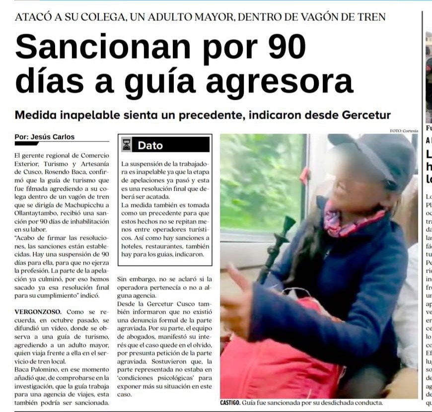 SANCIONAN POR 90 DÍAS A GUÍA AGRESORA