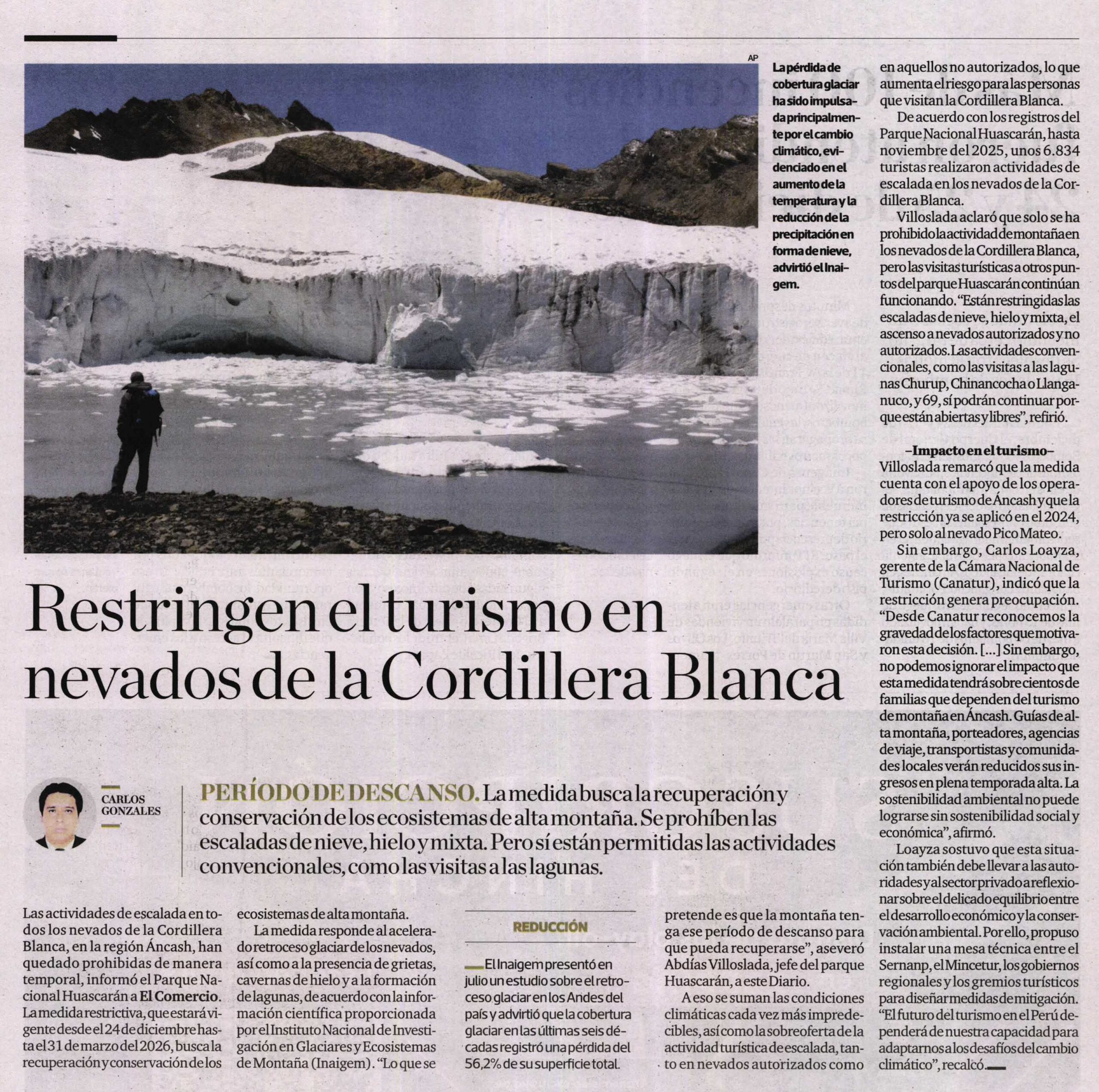 RESTRINGEN EL TURISMO EN NEVADOS DE LA CORDILLERA BLANCA