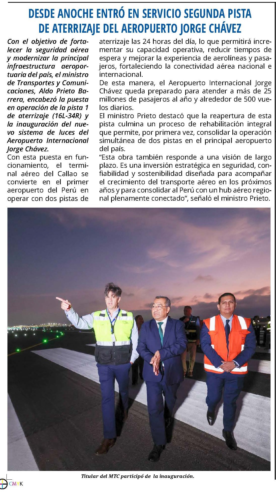 ENTRÓ EN SERVICIO SEGUNDA PISTA DE ATERRIZAJE DEL AEROPUERTO JORGE CHÁVEZ