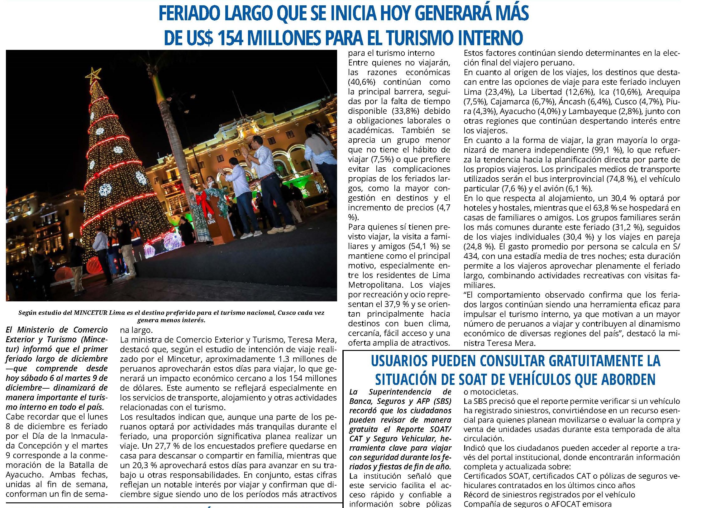 FERIADO LARGO QUE SE INICIA HOY GENERARÁ MÁS DE USD 154 MILLONES PARA EL TURISMO INTERNO