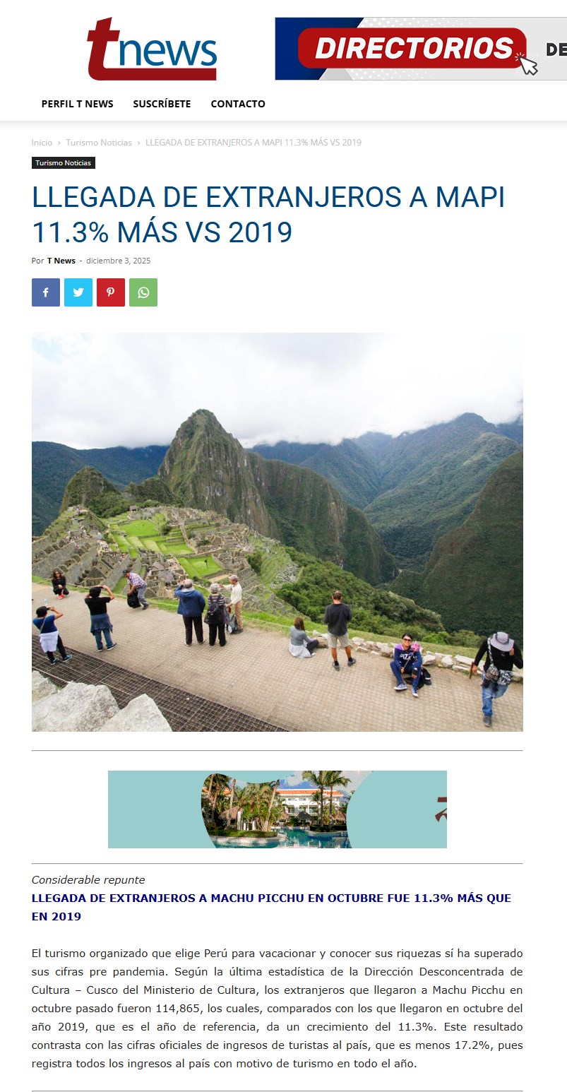 LLEGADA DE EXTRANJEROS A MAPI 11, 3 % MÁS VS 2019