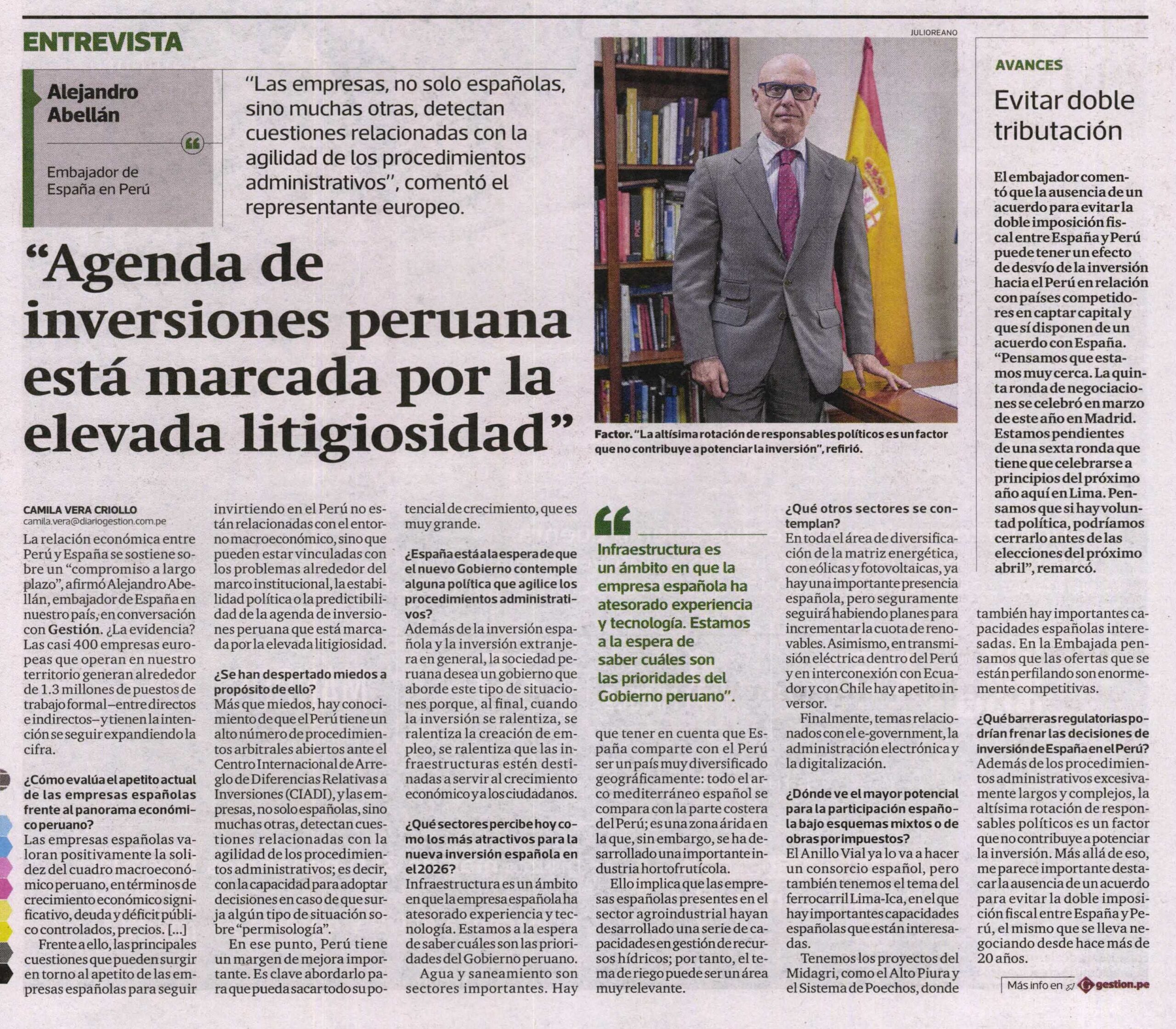 “AGENDA DE INVERSIONES PERUANA ESTÁ MARCADA POR LA ELEVADA LITIGIOSIDAD”