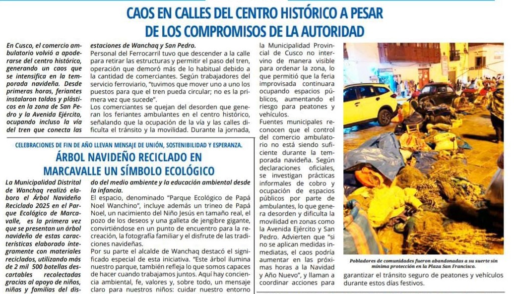 CAOS EN CALLES DEL CENTRO HISTÓRICO DE CUSCO