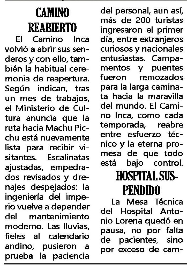 SE REABRE LA RED DE CAMINOS INCA HACIA MACHU PICCHU