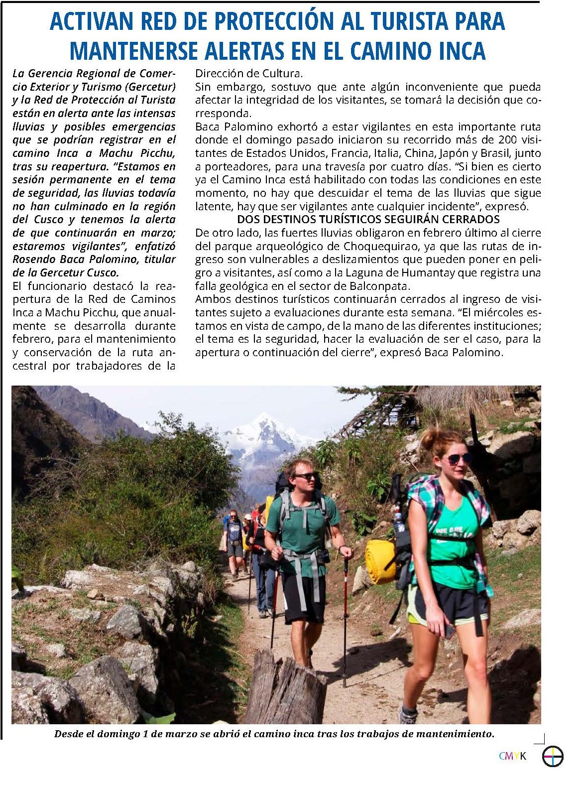 ACTIVAN RED DE PROTECCIÓN AL TURISTA PARA MANTENERSE ALERTAS EN EL CAMINO INCA