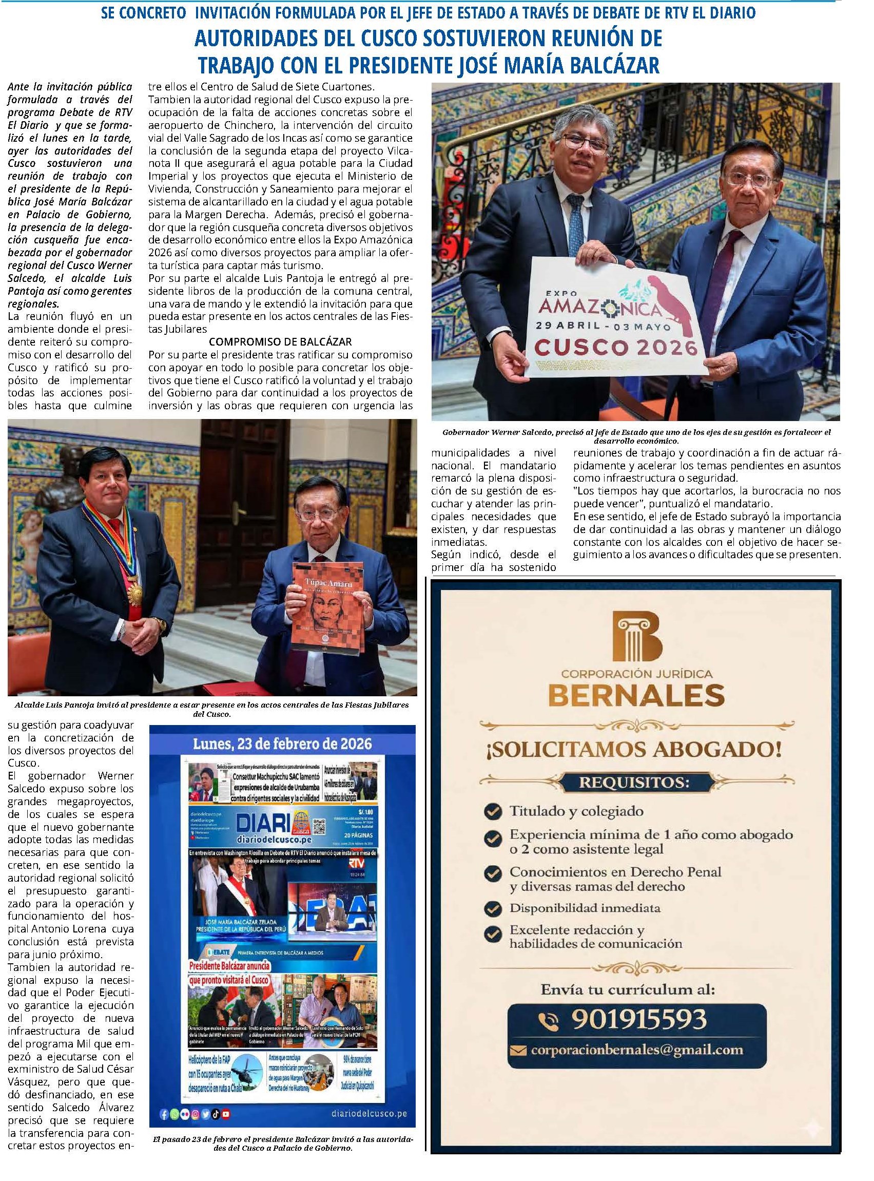 PRESIDENTE BALCÁZAR SE REUNIÓ CON ALCALDES DE LA PROVINCIA DE LA CONVENCIÓN