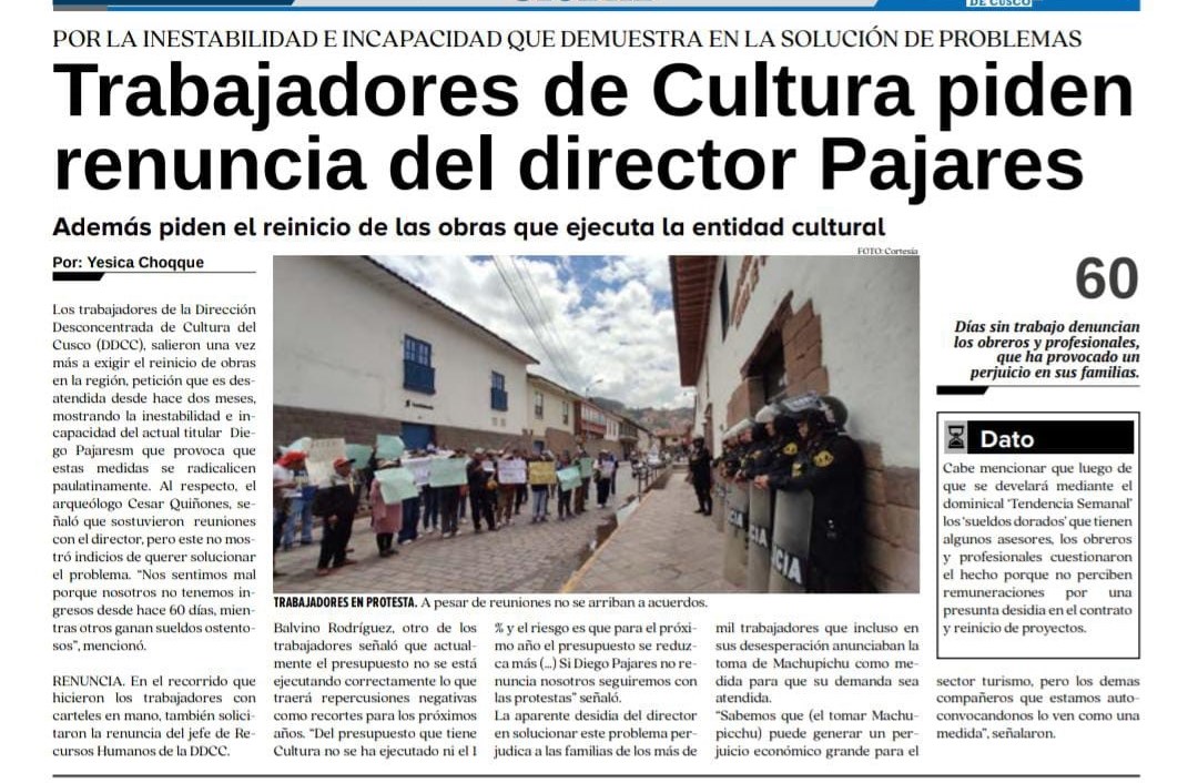 TRABAJADORES DE CULTURA PIDEN RENUNCIA DEL DIRECTOR PAJARES