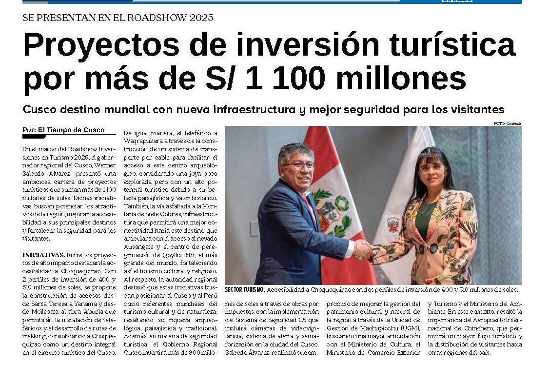 PROYECTOS DE INVERSION TURISTICA POR MAS DE S/. 1 100 MILLONES